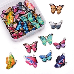 Mixed Color 48Pcs 12 Styles Printed Alloy Pendants, with Enamel, Butterfly, Light Gold, Mixed Color, 4pcs/style