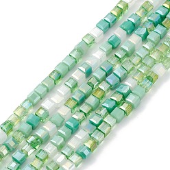Dark Sea Green Gradient Color Electroplate Glass Bead Strands, AB Color Plated, Faceted, Cube, Dark Sea Green, 4x4x4mm, Hole: 1.2mm, about 94~97pcs/strand, 14.84~15.28 inch(37.7~38.8cm)