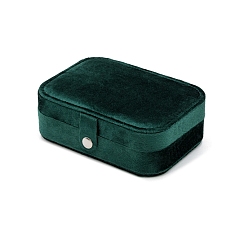 Dark Green Rectangle Velvet Travel Portable Jewelry Case with Mirror Inside, for Necklaces, Rings, Earrings and Pendants, Dark Green, 11.5x16x5cm
