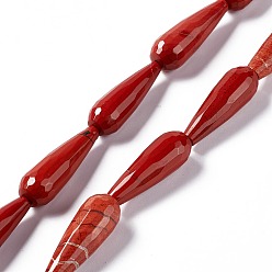 Jaspe Rouge Rouge naturel perles de jaspe brins, facette, larme, 28~30x9.5~10.5mm, Trou: 1.2mm, Environ 13 pcs/chapelet, 14.65''~15.39'' (37.2~39.1 cm)