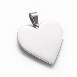 Stainless Steel Color 304 Stainless Steel Stamping Blank Tag Pendants, Heart, Stainless Steel Color, 25x23.5x1.4mm, Hole: 4x7mm