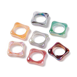 Mixed Color Opaque Acrylic Linking Rings, Irregular Square with Inner Round, AB Color Plated, Mixed Color, 22.5x22.5x6mm, Inner Diameter: 17.5mm