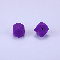 Dark Violet Hexagonal Silicone Beads, Chewing Beads For Teethers, DIY Nursing Necklaces Making, Dark Violet, 23x17.5x23mm, Hole: 2.5mm