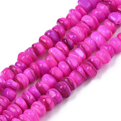 Magenta Natural Trochid Shell/Trochus Shell Beads Strands, Dyed, Flat Round, Magenta, 5~10x1~7mm, Hole: 1mm, about 94pcs/strand, 14.96''(38cm)