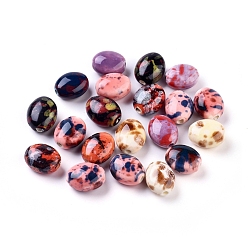 Mixed Color Handmade Porcelain Beads, Fancy Antique Glazed Porcelain, Oval, Mixed Color, 15.5~16x13~14x9~9.5mm, Hole: 2mm