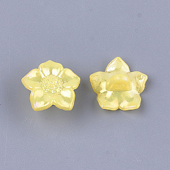 Jaune Opaque comme des boutons en plastique, nacré, fleur, jaune, 16.5x17x9mm, trou: 3 mm, environ 1150 pcs / 500 g