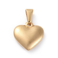 Oro 304 colgantes de acero inoxidable, corazón inflado, dorado, 16x16x5 mm, agujero: 7x4 mm