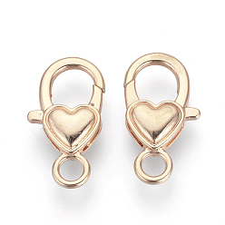 Rose Gold Alloy Lobster Claw Clasps, Heart, Cadmium Free & Nickel Free & Lead Free, Rose Gold, 26.5x15x6.5mm, Hole: 4mm
