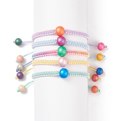 Couleur Mélangete 5pcs 5pcs ensemble de bracelets de perles tressées rondes en bois naturel, bracelets réglables empilables pour femmes, couleur mixte, diamètre intérieur: 2~2-3/4 pouce (5.2~6.9 cm), 1 pc / couleur