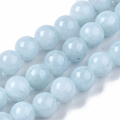 Calcédoine Cordes de perles de calcédoine naturelles, imitation aigue-marine, teints et chauffée, ronde, 8~9mm, Trou: 1mm, Environ 45~48 pcs/chapelet, 15.7 pouce