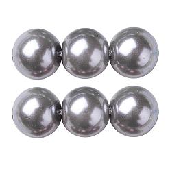 Gris Clair Brins de perles rondes en verre teinté écologique, Grade a, cordon en coton fileté, gris clair, 14mm, Trou: 0.7~1.1mm, Environ 30 pcs/chapelet, 15 pouce