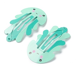 Turquoise Baking Painted Iron Snap Hair Clips, for Children's Day, Jellyfish, Turquoise, 53x29.5x2.5mm
