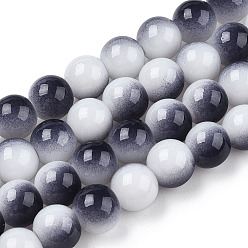Prussian Blue Two Tone Opaque Baking Painted Glass Beads Strands, Round, Prussian Blue, 8x7mm, Hole: 1.2mm, about 100~102pcs/strand, 29.53~30.12 inch(75~76.5cm)