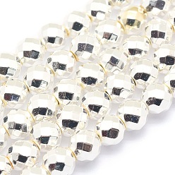 Silver Plated Electroplate Non-magnetic Synthetic Hematite Beads Strands, Grade AAA, Long-Lasting Plated, Faceted, Round, Silver Plated, 3mm, Hole: 1mm, about 140pcs/strand, 15.7 inch(40cm)