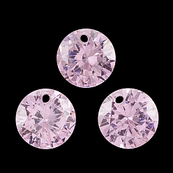Pearl Pink Cubic Zirconia Charms, Faceted, Flat Round, Pearl Pink, 8x4.5mm, Hole: 1mm