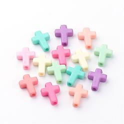 Mixed Color Opaque Acrylic Beads, Cross, Mixed Color, 15.5x12x4mm, Hole: 2mm, about 1380pcs/500g
