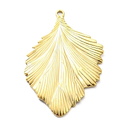 Real 14K Gold Plated 304 Stainless Steel Pendants, Leaf Charm, Real 14K Gold Plated, 37x25x1.5mm, Hole: 1.6mm