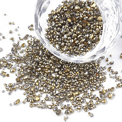 Verge D'or Plaqué perles de rocaille de verre, pour nail art accessoires de décoration, pas de trous / non percés, puce, verge d'or noir, 1.5~5x1.5~2x1.5~2 mm, sur 450 g / sac