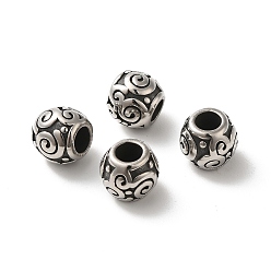 Antique Silver 304 Stainless Steel European Beads, Large Hole Beads, Barrel with Vortex, Antique Silver, 11.5x10mm, Hole: 5mm