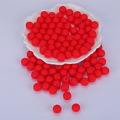 Rouge Perles focales rondes en silicone, perles à mâcher pour les jouets de dentition, Diy soins infirmiers colliers faisant, rouge, 15mm, Trou: 2mm