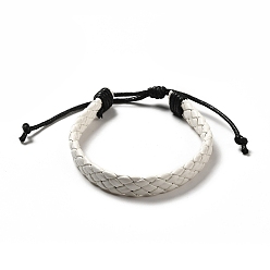White PU Imitation Leather Braided Cord Bracelets for Women, Adjustable Waxed Cord Bracelets, White, 3/8 inch(0.9cm), Inner Diameter: 2-3/8~3-1/2 inch(6.1~8.8cm)