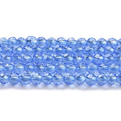Bleu Bleuet Chapelets de perles en verre transparentes  , ronde à facettes, bleuet, 2x2mm, Trou: 0.6mm, Environ 184 pcs/chapelet, 14.49'' (36.8 cm)