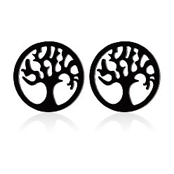Black 304 Stainless Steel Tree of Life Stud Earrings for Women, Electrophoresis Black, 10mm