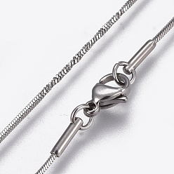 Stainless Steel Color 304 Stainless Steel Snake Chain Necklaces, with Lobster Claw Clasp, Stainless Steel Color, 18 inch(45.8cm), 1mm