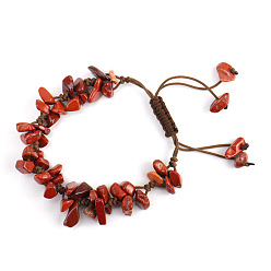 Красный Камень Браслет из плетеных бусин из натуральной красной яшмы, регулируемый браслет для женщин, 8-5/8~10-5/8 дюйм (22~27 см)