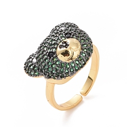 Green Cubic Zirconia Bear Open Cuff Rings, Golden Alloy Jewelry for Women, Green, Inner Diameter: 17mm