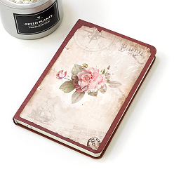 Floral White Retro Floral Rectangle Paper Notebook, with Paper Inside, for School Office Supplies, Floral White, 190x130mm