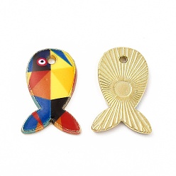 Colorful Rack Plating Alloy Pendants, Printed, Lead Free & Cadmium Free & Nickel Free, Fish Charm, Light Gold, Colorful, 19x12.5x1.5mm, Hole: 1.4mm