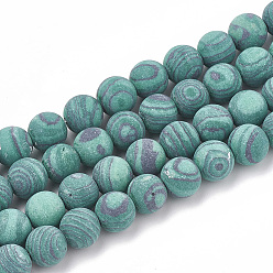Malachite Synthetic Malachite Beads Strands, Frosted, Round, 10mm, Hole: 1.2mm, about 37~40pcs/strand, 14.9~15.1 inch(38~38.5cm)
