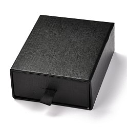 Black Rectangle Paper Drawer Box, with Black Sponge & Polyester Rope, for Bracelet and Rings, Black, 9.2x7.4x3.5cm