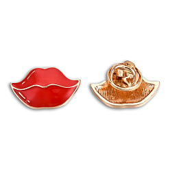 Red Lip Shape Enamel Pin, Light Gold Plated Alloy Fashion Badge for Backpack Clothes, Nickel Free & Lead Free, Red, 14x22.5mm