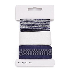 Bleu Foncé 9 yards 3 styles ruban en polyester, pour le bricolage fait main, nœuds de cheveux et décoration de cadeaux, palette de couleurs bleu foncé, bleu foncé, 1~1-1/8 pouces (25~28 mm), environ 3 mètres/style