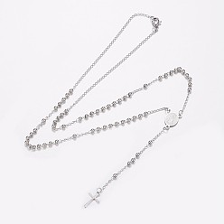 Couleur Acier Inoxydable 304 inoxydable colliers de perles de chapelet d'acier, pour Pâques, avec fermoirs mousquetons, Cross & jesus, couleur inox, 20.8 pouce (53 cm)
