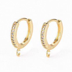 Real 18K Gold Plated Brass Micro Pave Clear Cubic Zirconia Hoop Earring Findings, with Horizontal Loop, Real 18K Gold Plated, 16x14x2mm, Hole: 1.2mm, Pin: 1mm
