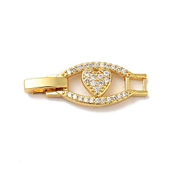 Real 18K Gold Plated Heart Rack Plating Brass Micro Pave Clear Cubic Zirconia Watch Band Clasps, Cadmium Free & Lead Free, Long-Lasting Plated, Real 18K Gold Plated, 30x10.5x4mm, Hole: 3x3mm