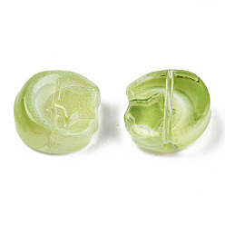 Vert Jaune Perles de verre peintes par pulvérisation transparent, lune avec étoile, vert jaune, 14x12.5x5mm, Trou: 1mm