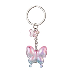 Pearl Pink Glass & Acrylic Butterfly Keychain, with Iron Keychain Ring, Pearl Pink, 8.5cm