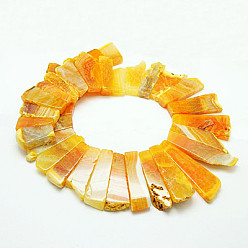 Orange Natural Crackle Agate Beads Strands, Dyed, Rectangle, Orange, 25~60x16~28x6mm, Hole: 2mm, about 25pcs/strand, 17.1 inch