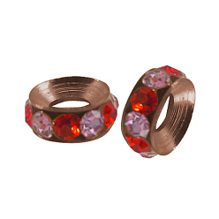 Coloré Séparateurs perles en verre avec strass en laiton, Grade a, rondelle, couleur de métal de cuivre rouge, colorées, 9x4mm, Trou: 4mm