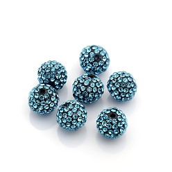Aigue-marine Perles de strass en résine , Grade a, ronde, aigue-marine, 12mm, Trou: 2mm