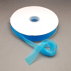 Deep Sky Blue Nylon Organza Ribbon, Deep Sky Blue, 3/4 inch(19~20mm), 200yards/roll(182.88m/roll)