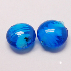 Dodger Blue Handmade Lampwork Beads, Pearlized, Flat Round, Dodger Blue, 20x10mm