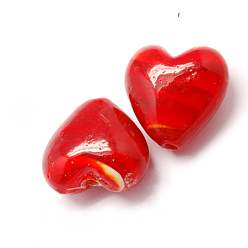 Красный Бусины лэмпворк , жемчужные, сердце, красные, 20x20x13 мм, отверстие : 1.5 мм