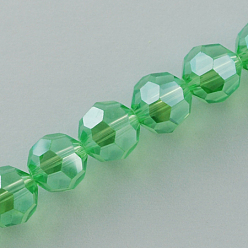 Light Green Electroplate Glass Bead Strands, Pearl Luster Plated, Faceted(32 Facets), Round, Light Green, 8x7mm