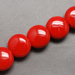 Red Handmade Porcelain Beads, Bright Glazed Porcelain, Flat Round, Red, 19x18x12mm, Hole: 8x2mm