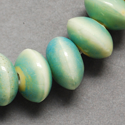 Pale Turquoise Handmade Porcelain Beads, Rondelle, Pale Turquoise, 12x7mm, Hole: 2mm